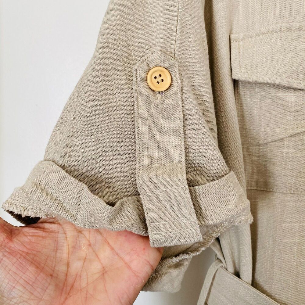 MABLE Tan Linen Blend Pocket Belted Summer Vacation Cruise Beach Romper Size M - Picture 4 of 10